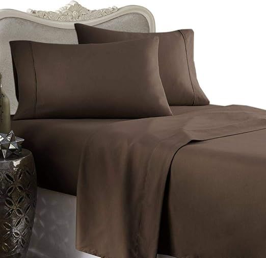 True Luxury Pure Heavy Rich Supima ELS Cotton 4-Piece Bed Sheets Set Full Size Fits mattresses Upto 30-34” deep Pocket – Sateen Weave (Solid, Chocolate)