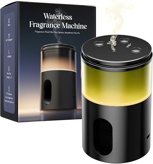 Waterless Diffuser for Essential Oil: Mini Battery Scent Diffuser for Room&Home&Car with 9 Colors LED Light - Aroma Cool Mist Machine Obsidian Black