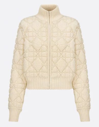 Macrocannage zippered cardigan Knitted from a cashmere blend wool and cashmere fabric in an acromian color.