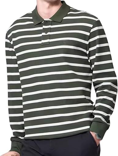 Striped Casual Men's Polo Shirts, Ribbed Cuff Turn-Down Collar T-Shirt, for Sports