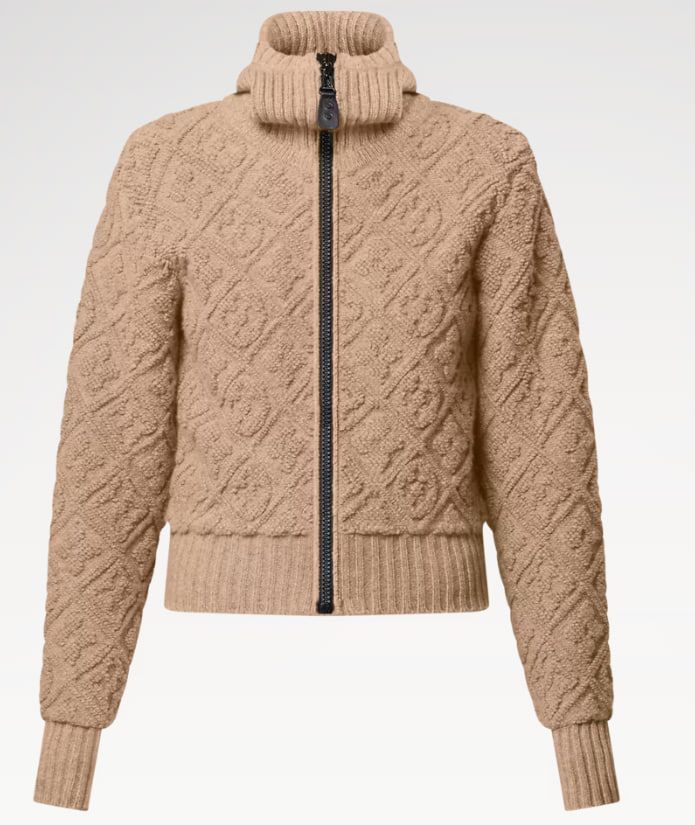 Toweling fabric zip-front hoodie with Monogram pattern.