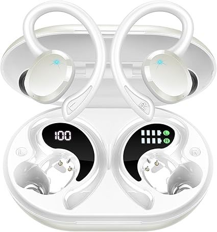 Wireless Earbud, Bluetooth 5.4 Headphones IP7 Waterproof for Sport, 48H Running Wireless Earphones with ENC Noise Cancelling Mic, Deep Bass Over Ear bud with Earhooks for Android, iOS, Workout, Gym