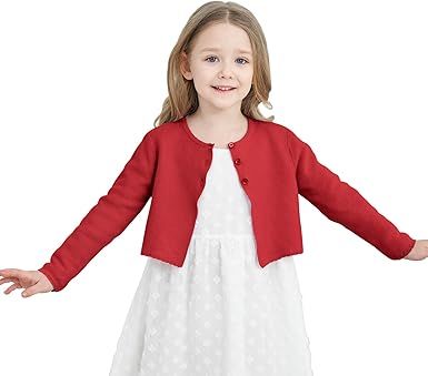 Girls' Long Sleeve Knitted Bolero Cardigan Kids Button Closure Shrug Sweaters Cropped Jacket Cover Up Tops