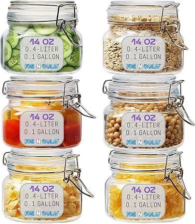 Airtight Glass Storage Jars with Clamp Lid – Food Storage Containers with Rubber Gasket Seal – Pantry & Kitchen Canisters for Dry Goods, Coffee, Sugar, Pasta – 0.4L to 4L Sizes (6, 14oz | 0.4L)