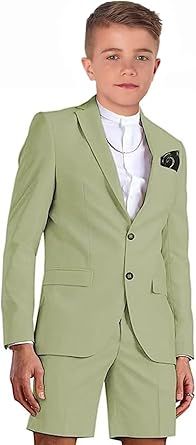 Shorts Suit for Boys Summer Casual 2 Piece Beach Wedding Tuxedo Suit Kids Slim Fit Formal Jacket Pants Set