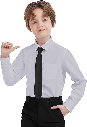 Boys Dress Shirts Long Sleeve, Boys Button Down Shirt Wrinkle-Free for Formal & Casual (Not Tie)