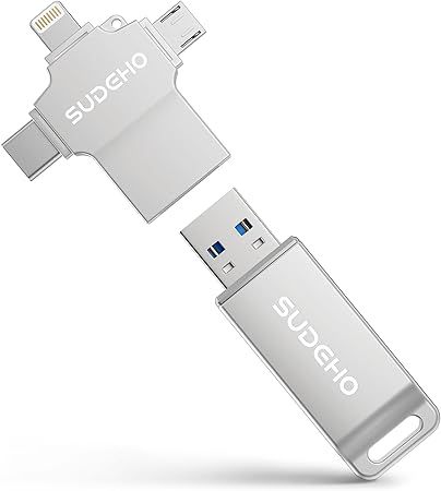 MFi Certified Photo Stick 256GB USB Flash Drive for iPhone, 4 in 1 External Memory Thumb Drive for Picture Video Saver and Backup, High Speed Memory Stick Pen Drive for iPhone/iPad/Android/PC (Silver)