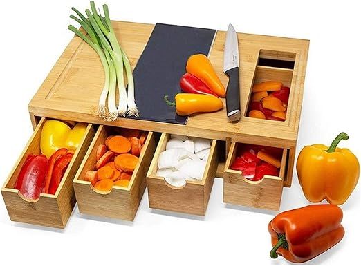 Chopping Board Drawer Type Bamboo Cutting Board Creative Cutting Board Kitchen Cutting Board Easy to Clean (Color : Multi-Colored Size : 40x26cm) (Multi Colored)