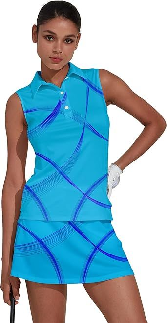 ACEGOLFS Women's Golf Shirts Sleeveless Collared Shirt for Women Quick Dry Button Up Tennis T-Shirt Printed Workout Tank Tops