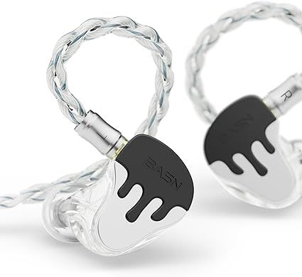 BASN BmasterX in Ear Audio Monitor, Hybrid 6 Drivers IEM Earphones with Crystal Clear Sound, Detachable Cable Plus Carrying Case Fit Kit for Musician, Stage, Studio (3.5mm & 4.4mm Jack, Black/White)