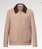 Workwear style blouson jacket made of double-sided woven wool and silk blend fabric.