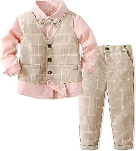 Boys 3Pcs Clothing Sets Cotton Long Sleeve Bowtie Shirts +Vest +Pants Casual Suit