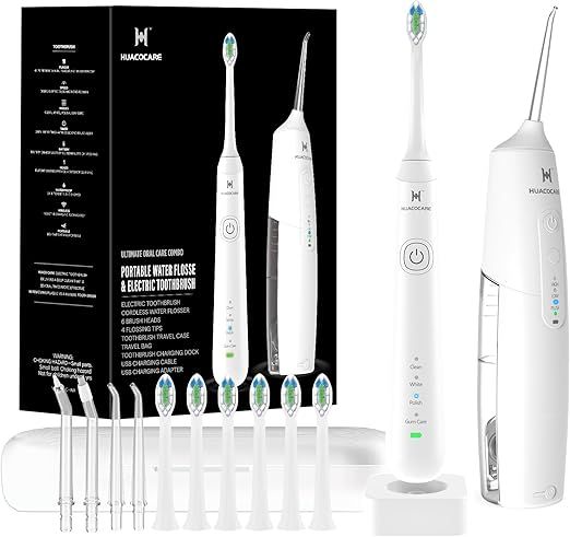 2-1 Oral Clean Kit- Water Dental flosser & Electric Toothbrush Combo- Brushing & Flossing- for Teeth Cleaning and Gum Health (White)