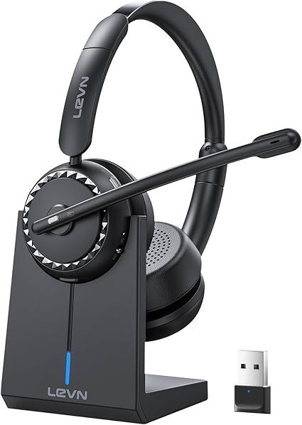 LEVN Wireless Headset, Wireless Headset with Mic for Work, (Noise Cancelling & Mute Button), Bluetooth Headset with Microphone from Home/Office/PC/Call Center/Computer/Laptop/Teams/Zoom (Black)