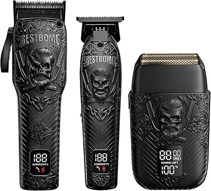 BESTBOMG Professional Cordless Mens Hair Clippers & Beard Trimmer and Electric Shavers Kits & Sets,Metal Hair Clippers Cutting Grooming Kit with Long Battery Life for Family Barber Use (Black)