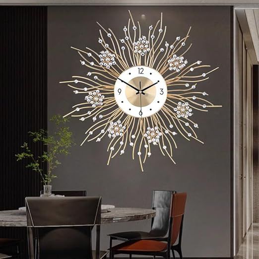 SIN&MI Large Wall Clocks, Silent Sunflower Shape Chic Decorative Wall Clock, Modern Non-Ticking Round Clock Dial Iron Metal Wall Clock for Living Room Decor Entrance Office Cafe 20 Inch
