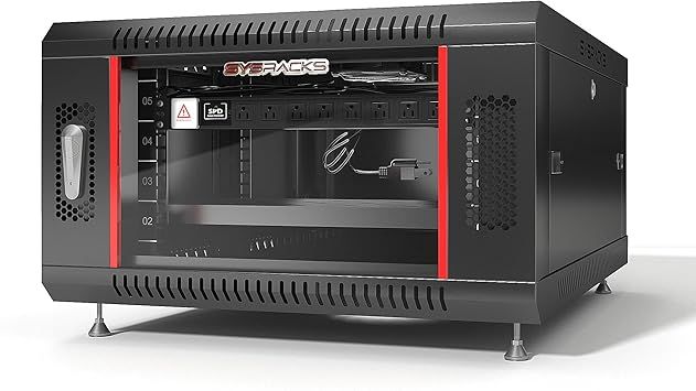 Sysracks 6U Wall Mount Server Rack Cabinet – 19" Network Rack Enclosure, 24" Deep Data Rack with Locking Glass Door, Cooling Fan, PDU & Shelf for IT, AV, Router, Switch & Home Lab Equipment