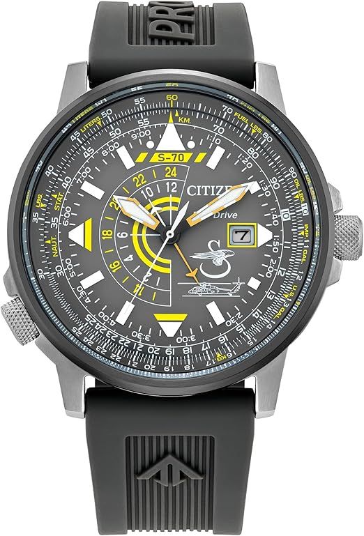 Citizen Men's Eco-Drive Promaster Eco Nighthawk Watch, Stainless Steel, Black Polyurethane Strap, Gray Dial, Dual Time, Date (Model: BJ7004-43H)