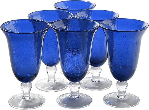 ARTLAND 18oz Footed Iced Tea Glass, Set of 6 | Iris Seeded Design, Cobalt Blue | Cocktail Glass for Parties and Everyday Use | Glassware & Barware Essentials - New Apartment Housewarming Gift