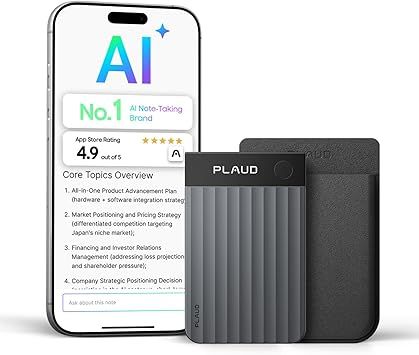 Plaud Note Pro AI Voice Recorder, Transcribe & Summarize with AI, App Control, Note Taker for Meetings & Calls, Supports 112 Languages, Ultra-Slim w/InstantView Display, Case Included, Black