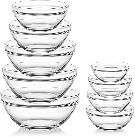 Sweejar Glass Mixing Bowls Set(set of 9),Nesting Bowls for Space Saving Storage,Great for Cooking,Baking,Prepping,Stackable Bowl Set…