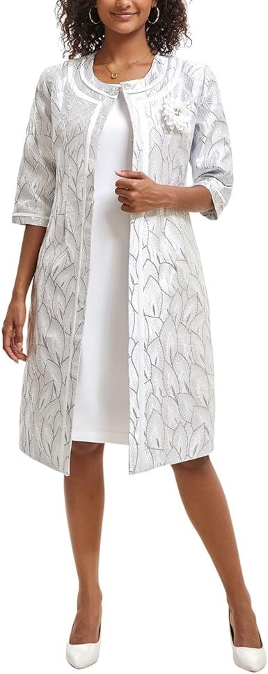 Women's Formal Church Dress Suit with Embossed Embroidery Long Jacket Church Set for Special Occasions or Wedding Parties