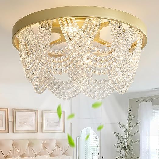 20 Inch Boho Ceiling Fan with Light, Bohemian Ceiling Fans with Lights Remote Control, Enclosed Caged with 6 Speeds for Bedroom, Nursery, Living Room