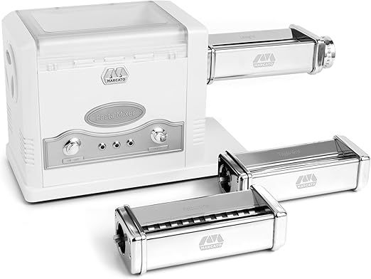 MARCATO Made in Italy Pasta Fresca 110V Electric Kneading & Pasta Machine. Includes lasagna, fettuccine, tagliolini attachments. Kneads bread dough, pizza dough, shortcrust pastry Visit the MARCATO Store