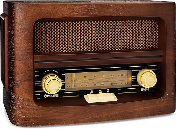 ClearClick Classic Vintage Retro Style AM/FM Radio with Bluetooth, Aux-in, & USB - Handmade Wooden Exterior Dark Brown