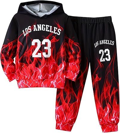 Boys Hoodie Pant Set 3D Print Hooded Sweatshirt Sweatpant Suit 2 Piece Clothing Set for 4-14 Years
