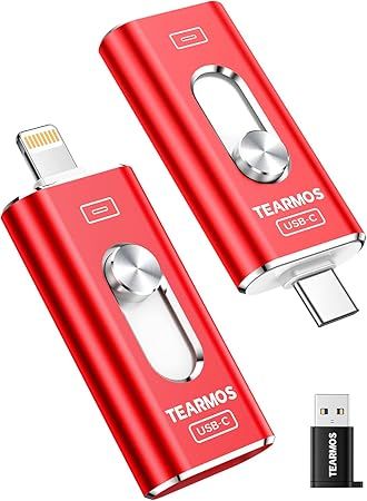 512GB Photo Stick for iPhone Flash Drive, Memory Stick Phone Storage for Photos and Videos Files Backup, Compatible with iPhone iPad Android PC, Plug & Play, No App Required (Dark Red)