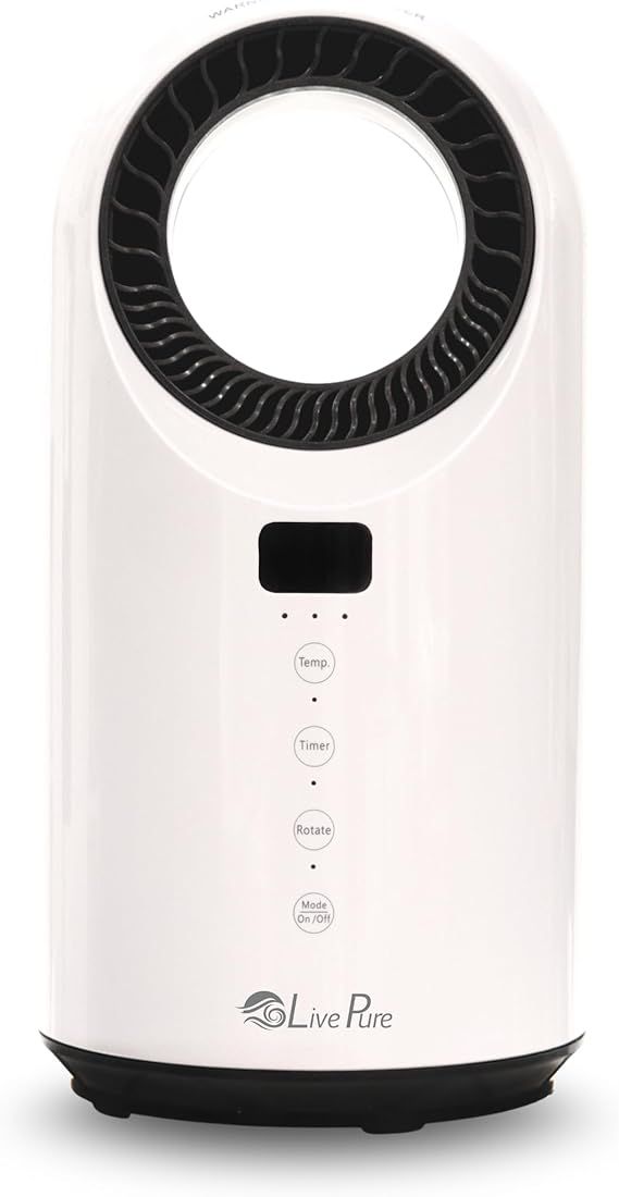 LivePure LP2200 Turbine Vortex Auto-Duster Ceramic Heater – 1500W, Remote Control, 12-Hour Timer Digital Thermostat, 60° Oscillation, Indoor Space Heater for Home, Bedroom & Office, Pearl White
