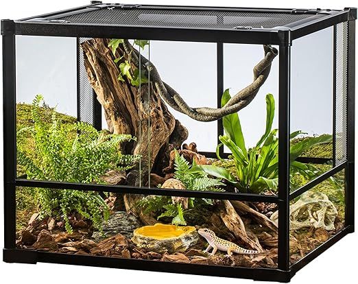 35 Gallon Glass Reptile Terrarium, 23" x 18" x 19" Reptile Habitat Tank Front Opening Tank Sliding Door with Screen Ventilation, for Reptiles Amphibians, Bearded Dragon Gecko Lizard Snake