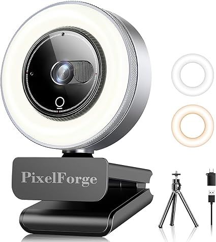 4K Webcam for PC with Microphone & Light & Privacy Cover, Web Camera for Desktop Computer/Laptop/Monitor/Mac, 4K UHD Sony Sensor, PDAF Auto Focus, Dual AI Noise-Cancelling Mics, USB Camera