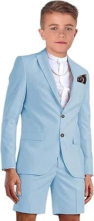 Shorts Suit for Boys Summer Casual 2 Piece Beach Wedding Tuxedo Suit Kids Slim Fit Formal Jacket Pants Set