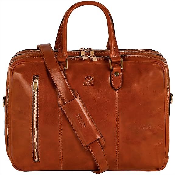 Time Resistance Leather Laptop Briefcase - Full Grain Leather Computer Bag for Men and Women | Leather, Full Grain Leather