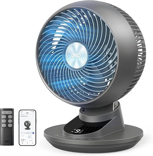 DREO Smart Fan for Bedroom, Powerful 85 ft Airflow, 12 Inches, Desk Fans in 20dB Quiet, 90°+90° Oscillation, App/Voice Control, 9 Speeds & 8/12H Timer for Home Office Dorm