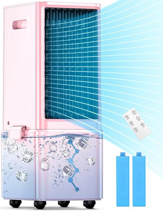 Portable Air Conditioners with Remote, 4 Modes & 3 Speeds, Waterless Alert System & 2.4-Gal Tank, 20H Cooling, 12H Timer for Auto Off, 3-IN-1 Evaporative Air Cooler for Room Bedroom