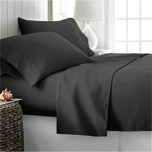 True Luxury Pure Heavy Rich Supima ELS Cotton 4-Piece Bed Sheets Set Full Size Fits mattresses Upto 30-34” deep Pocket – Sateen Weave (Solid, Grey)