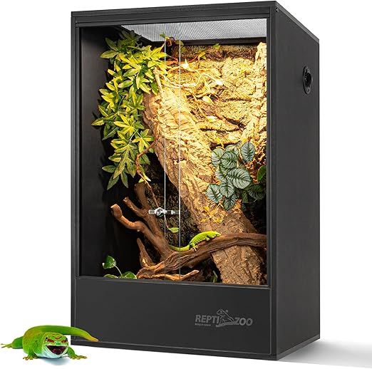 REPTIZOO 67 Gallon PVC Tall Reptile Tank, 24 x18x36 inch Large Reptile Terrarium for Gecko Lizard Chameleon Frog Snake, Enclosure Habitat with Sliding Door & Top Screen Ventilation