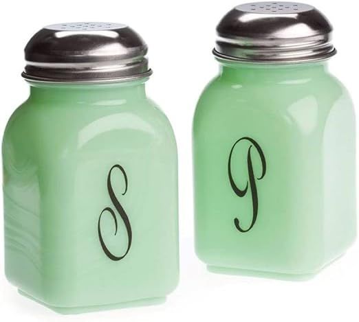 Mosser Glass Jadeite Monogram Salt & Pepper Shaker Set