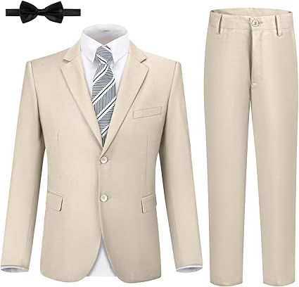 JPF Boys Formal Suits Slim Fit 5 Piece Kids Suit Jacket Pants Set with Dress Shirt and Tie for Wedding Prom