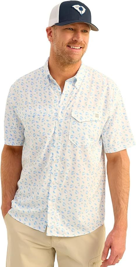 HUK - Men's Tide Point Pattern Short Sleeve Shirt, Fishing Button Down
