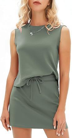 EXLURA Womens Summer 2 Piece Short Skirt Sets Sleeveless Top and Tennis Skorts Dressy Cotton Matching Sweatsuits Outfits 2026