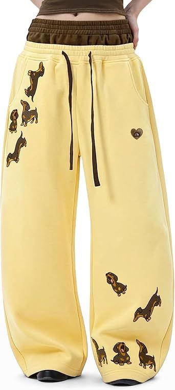 Aelfric Eden Dachshund Baggy Sweatpants Double Waist Wide Leg Sweatpants Unisex Y2k Casual Pants Trousers