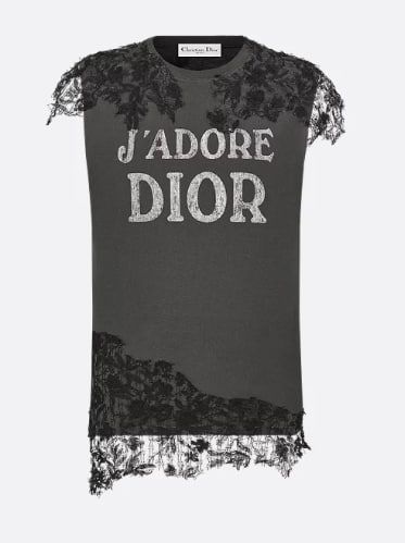เสื้อกล้าม J'Adore Dior ผ้าฝ้ายเจอร์ซีย์สีเทาและลูกไม้สีดำ