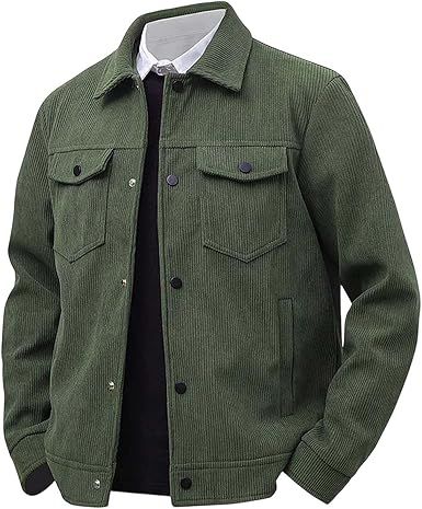Adhdyuud Men's Corduroy Jacket Long Sleeve Casual Button Down Workwear Overshirt with Pockets