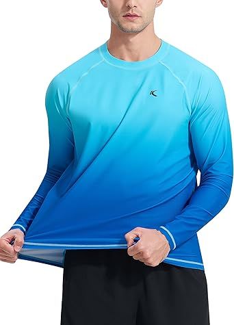 Mens Swim Shirts UPF 50+ Sun Protection Quick Dry SPF Rash Guard Outdoor Beach Fishing T Shirts