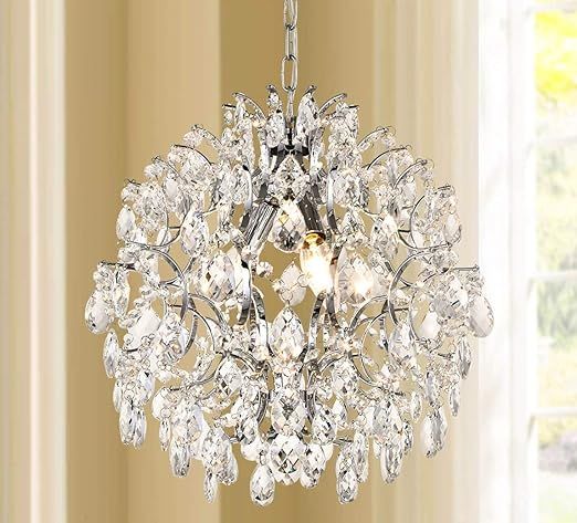 Bestier Modern Pendant Chandelier Crystal Raindrop Lighting Ceiling Light Fixture Lamp for Dining Room Bathroom Bedroom Livingroom entryway 3 E12 Bulbs Required D16 in x H18 in