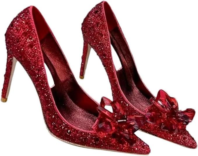Womens Handmade Bling Rhinestone Pumps Wide Instance Ladies Stiletto Wedding Shoes